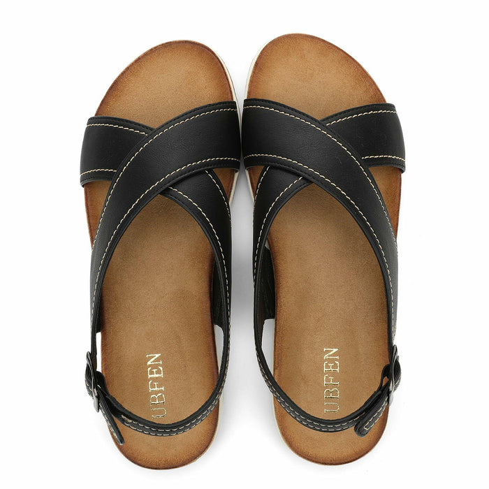UBFEN Womens Flat Sandals Arch Support Slingback Black Size 8 by Deal US
