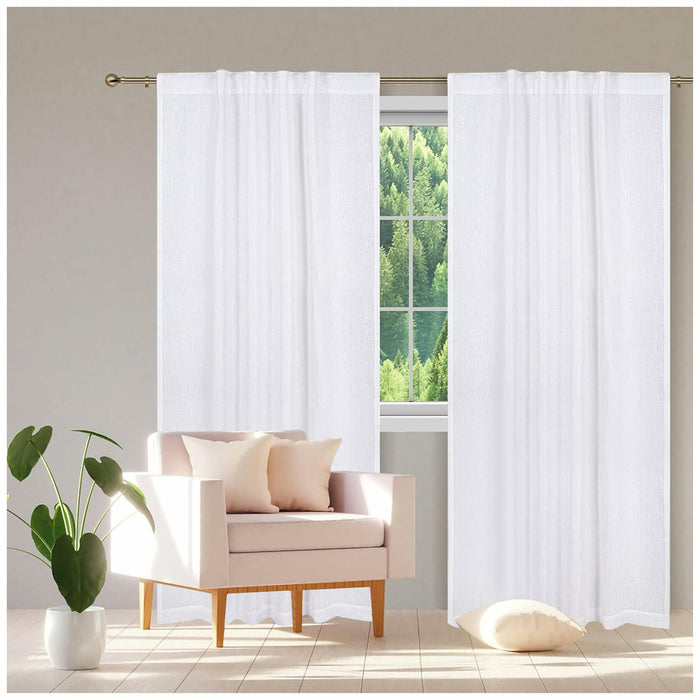 Limecasa Linen White Farmhouse Curtain 50x84 Tab Top Room Darkening 1 Panel by Deal US