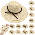 Cutecrop 12 Pcs Mini Cowboy Straw Doll Hats 4.72" Western Party Milk White Black by Deal US