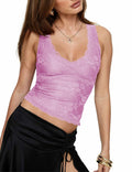 SAUNGKUAI Women's Sexy V Neck Sleeveless Lace Floral Top Bluenova Size M by Deal US