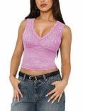 SAUNGKUAI Women's Sexy V Neck Sleeveless Lace Floral Top Bluenova Size M by Deal US