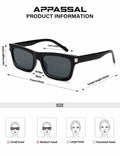 Appassal Retro Rectangular Sunglasses Unisex Black/Dark Gray AP3752 Open Box by Deal US