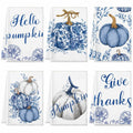 Kinlop 6 Pcs Fall Thanksgiving Blue White Pumpkin Kitchen Towels 16x26 Inch by Deal US