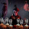 LeeSky 32Pcs Halloween Gravestone Cupcake Toppers Orange Black Purple Paper by Deal US