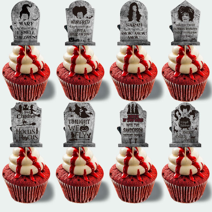 LeeSky 32Pcs Halloween Gravestone Cupcake Toppers Orange Black Purple Paper by Deal US