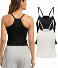 OVESPORT 2Pack Workout Tank Tops Women Built-in Bras Seamless Black+White XL by Deal US