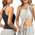 OVESPORT 2Pack Workout Tank Tops Women Built-in Bras Seamless Black+White XL by Deal US