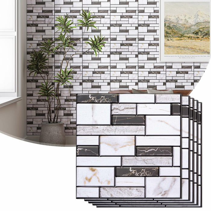 VallisCo 3D Faux Brick Wall Panel 12x12 Black White Marble 20 Pcs PVC by Deal US