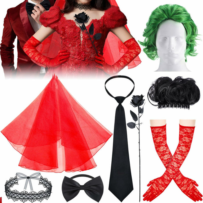 Mepase Halloween Bride Costume Accessories 8 Pcs Red Green Black One Size by Deal US