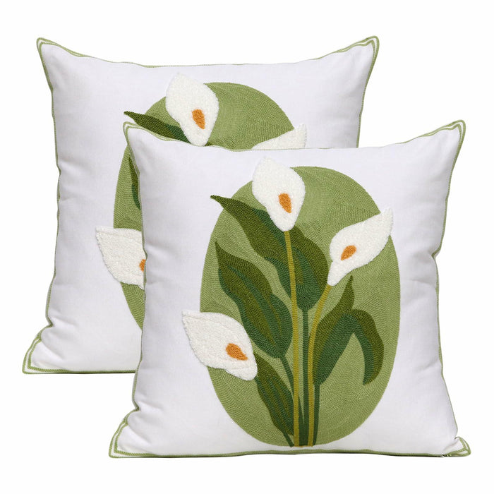 Pilmandu Embroidered Throw Pillow Covers 18x18 Calla Floral Pack of 2 by Deal US
