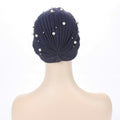 Fxhixiy Turban Hat Women Beaded Pre Tied Knot Chemo Headwrap Navy by Deal US
