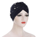 Fxhixiy Turban Hat Women Beaded Pre Tied Knot Chemo Headwrap Navy by Deal US