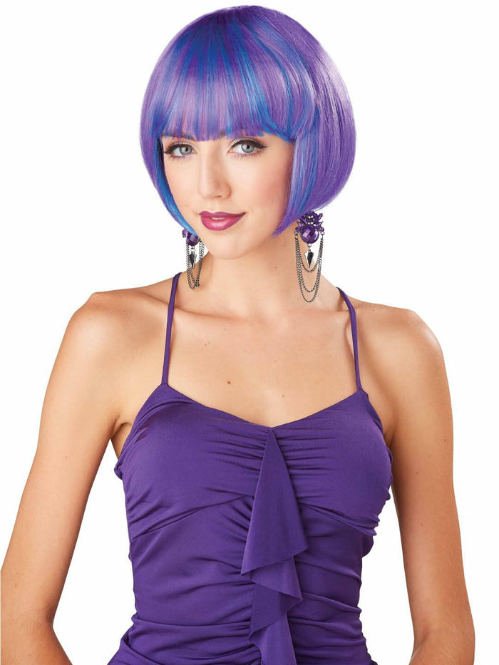 JUST FOR PARTY 13" Short Bob Synthetic Wig with Flat Bangs Purple Blue by Deal US