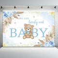 ASDCXZ Baby Shower Backdrop Brown Bear Boho Floral 10x8ft Blue Gold Dots by Deal US