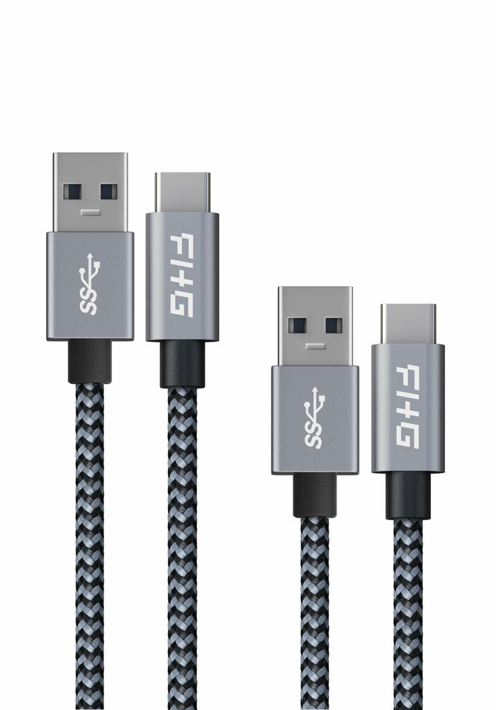 FHG USB 3.0 to USB-C Cable 3.3FT 2Pack Nylon Braided Fast Charging Black by Deal US