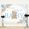 ASDCXZ Baby Shower Backdrop Brown Bear Boho Floral 10x8ft Blue Gold Dots by Deal US