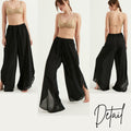 TUBANUR Women's Wide Leg Elastic Waist Slit Loose Pants Black Size XS by Deal US