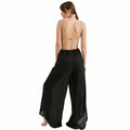 TUBANUR Women's Wide Leg Elastic Waist Slit Loose Pants Black Size XS by Deal US