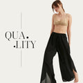 TUBANUR Women's Wide Leg Elastic Waist Slit Loose Pants Black Size XS by Deal US