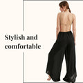 TUBANUR Women's Wide Leg Elastic Waist Slit Loose Pants Black Size XS by Deal US