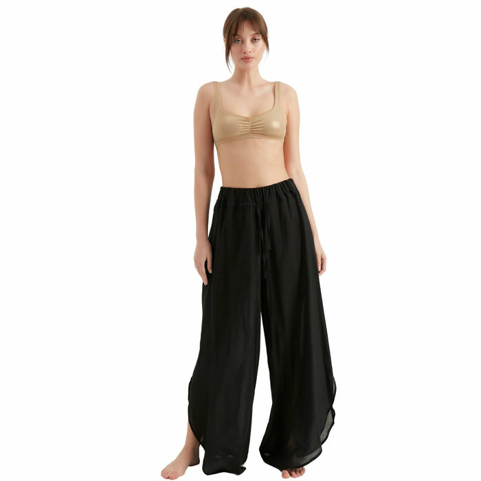 TUBANUR Women's Wide Leg Elastic Waist Slit Loose Pants Black Size XS by Deal US