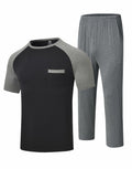MoFiz Men's Pajama Set Short Sleeve T-Shirt & Shorts Dark Gray/Black Size 2XL by Deal US