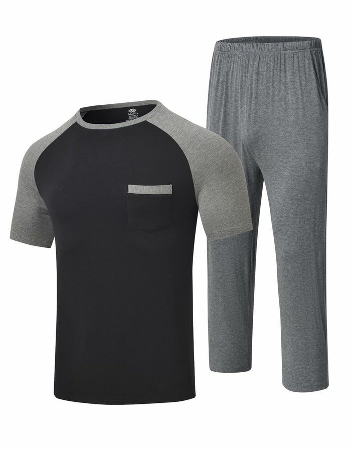 MoFiz Men's Pajama Set Short Sleeve T-Shirt & Shorts Dark Gray/Black Size 2XL by Deal US