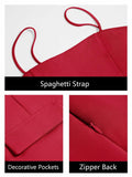 Wenrine Womens Mini Dress Spaghetti Strap Sleeveless Zipper Back Red Small by Deal US