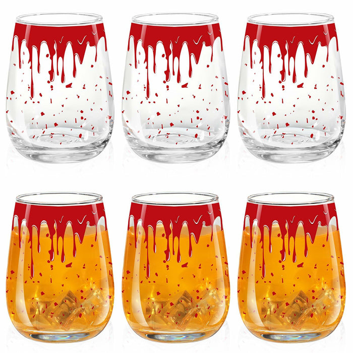 Maxcheck 6 Pack 18oz Stemless Halloween Wine Glasses Clear Bloody by Deal US
