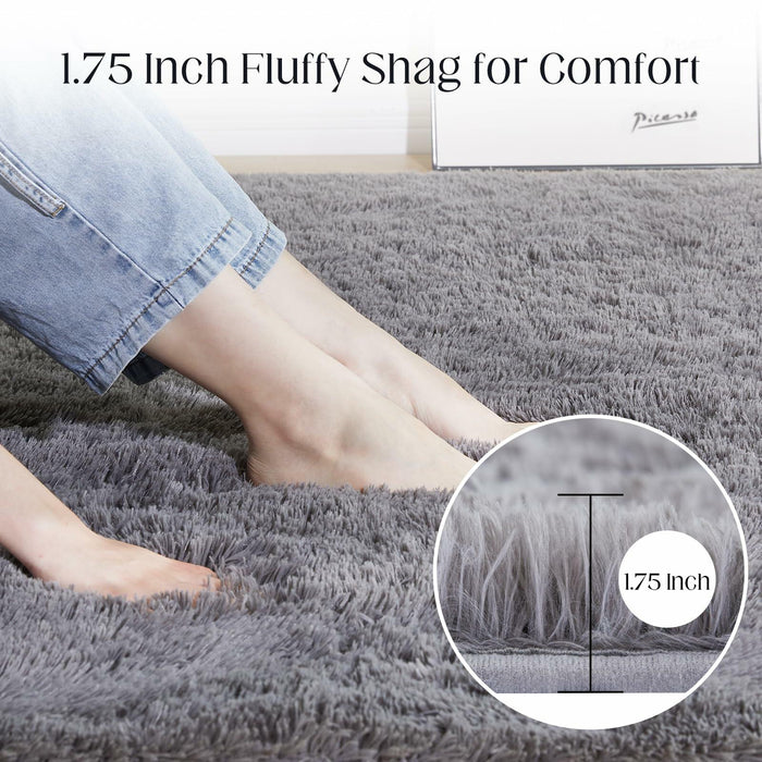 Puremy Grey Round Fluffy Rug 5ft Non-Slip Carpet for Kids Nursery Room by Deal US