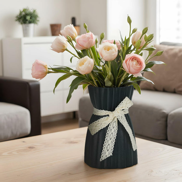 OOSTONEE Black Ceramic Flower Vase 7.6 Inch Nordic Boho Gothic Style by Deal US