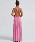 Ekaliy Womens Sexy Halter Deep V Neck Maxi Dress Sleeveless Pink Size S by Deal US