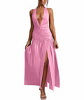 Ekaliy Womens Sexy Halter Deep V Neck Maxi Dress Sleeveless Pink Size S by Deal US