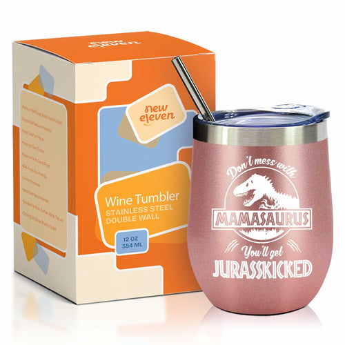 NewEleven 12 Oz Mamasaurus Stainless Steel Tumbler - Funny Mom Gift by Deal US