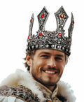 MCJC Medieval King Crown with Red Gems Adjustable Royal Tiara Bronze by Deal US