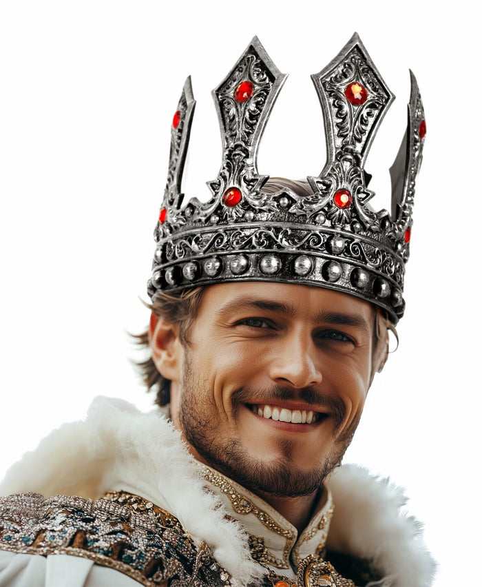 MCJC Medieval King Crown with Red Gems Adjustable Royal Tiara Bronze by Deal US
