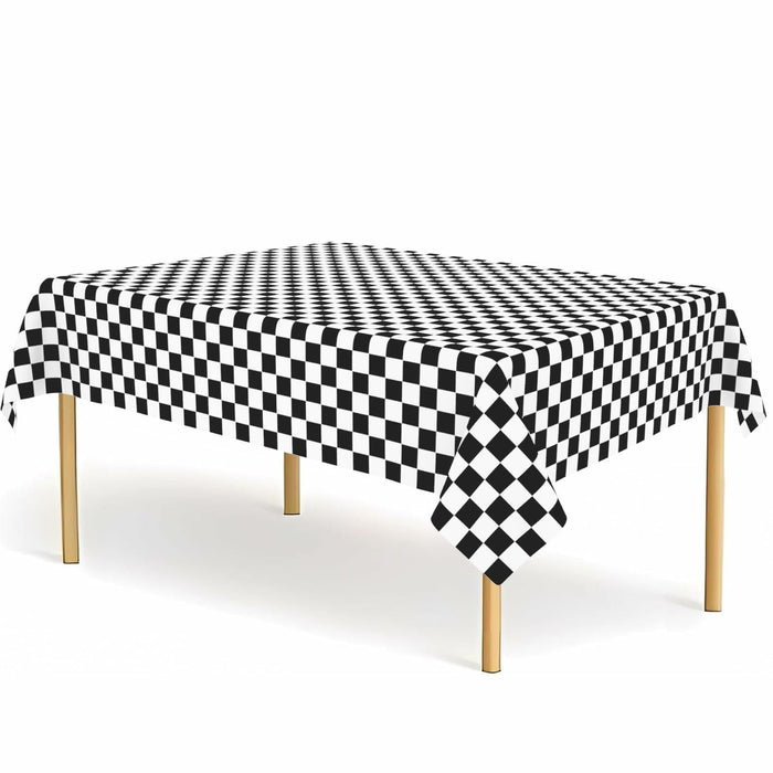 CINSOEN 4 Pack Black White Checkered Plastic Tablecloth 54x108in Rectangle by Deal US