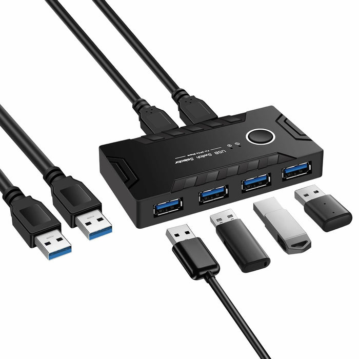 USB 3.0 KVM Switch 2 Computers Share 4 USB Devices One-Button + 2 USB Cables by Deal US