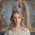 MCJC Medieval King Crown with Red Gems Adjustable Royal Tiara Bronze by Deal US