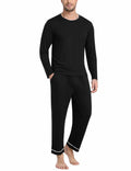 MoFiz Mens Long Sleeve Pajama Set Black Top & Pants 2 Piece Loungewear Size L by Deal US