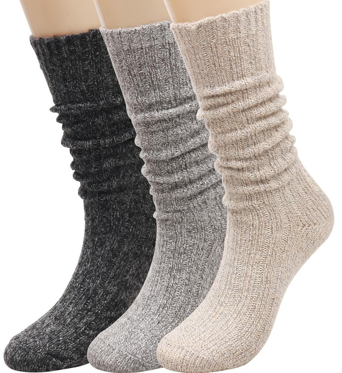 TINTAO Women Wool Cable Knit Knee High Boot Socks 3 Pairs Mixed Color Size 5-11 by Deal US
