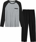 MoFiz Mens Long Sleeve Pajama Set Black Top & Pants 2 Piece Loungewear Size L by Deal US