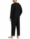 MoFiz Mens Long Sleeve Pajama Set Black Top & Pants 2 Piece Loungewear Size L by Deal US