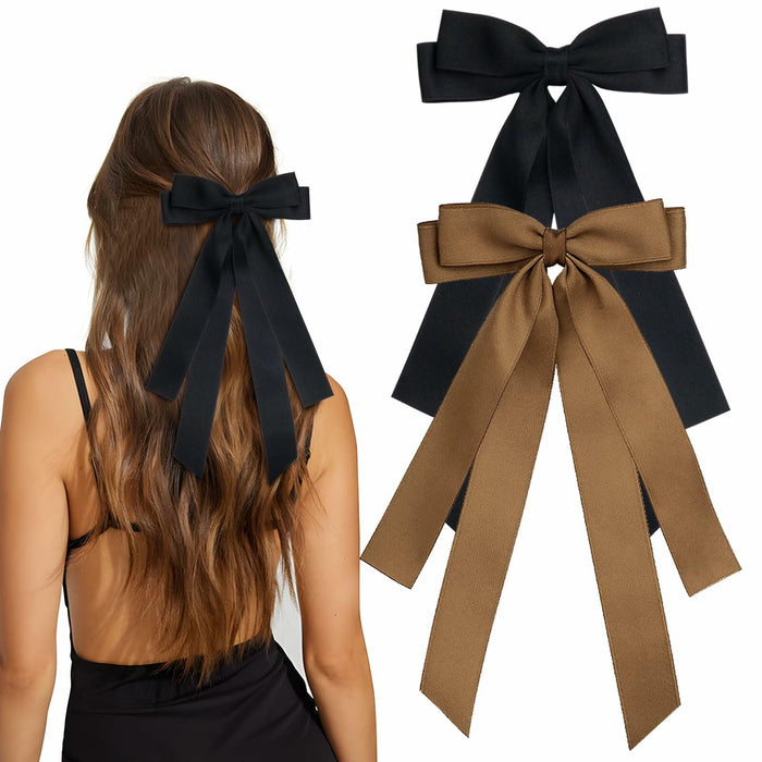 MIKONIKO Bow Hair Clips 2PCS Set Black Brown Ribbon Alligator Clip by Deal US