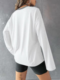 Hilinker Women's Oversized Graphic V Neck Long Sleeve Tee White Red Size L by Deal US