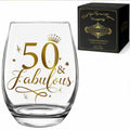 Vagafilla Stemless Wine Glass 15oz Glitter Gold Birthday Gift Transparent by Deal US