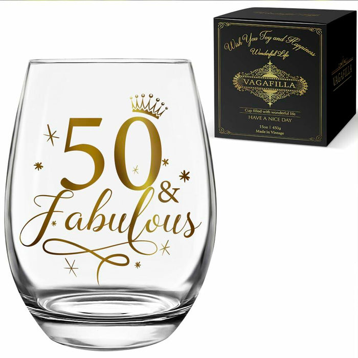 Vagafilla Stemless Wine Glass 15oz Glitter Gold Birthday Gift Transparent by Deal US