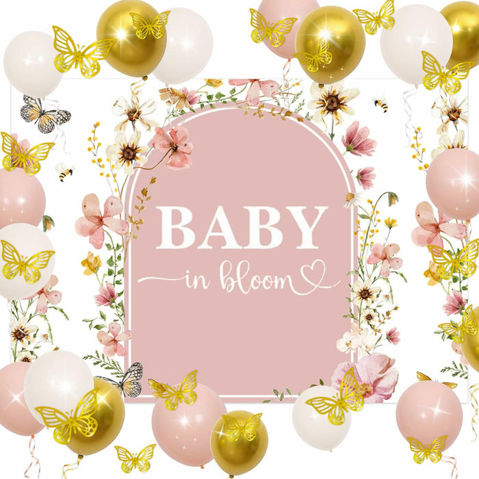 BACH AND BOUJEE Wildflower Baby in Bloom Backdrop Banner Pink Floral Decor by Deal US