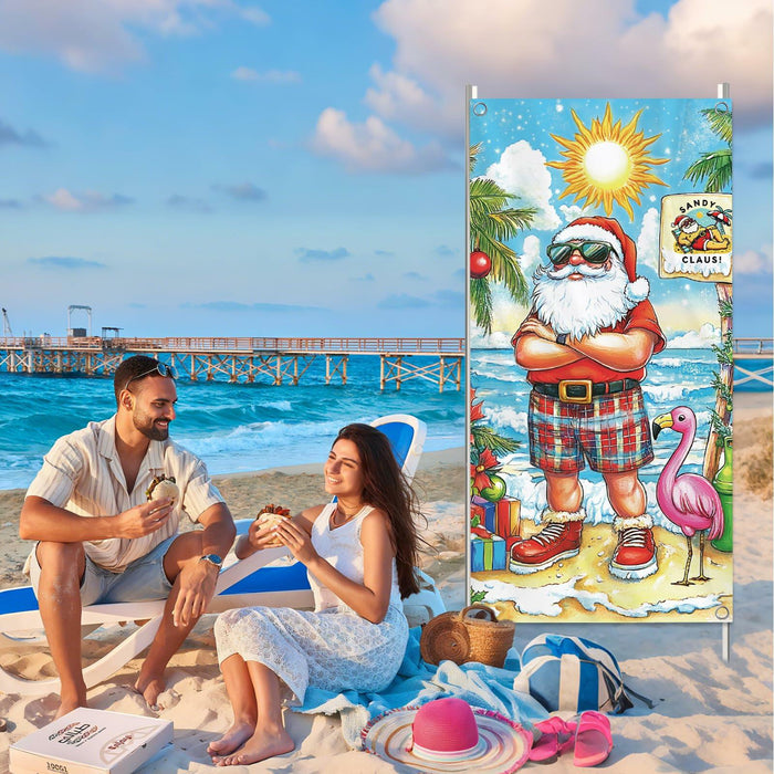 Buff Santa Hawaiian Beach Door Cover Summer Christmas Party Decoration by Deal US