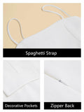 Wenrine Womens Mini Dress Spaghetti Strap Sleeveless Slim Fit White XL by Deal US